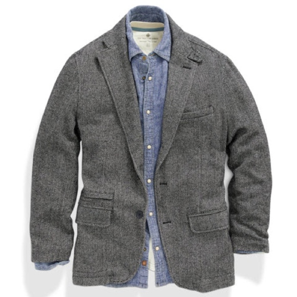 The Territory Ahead Gray Herringbone Sport Coat with Blue Shirt Styling